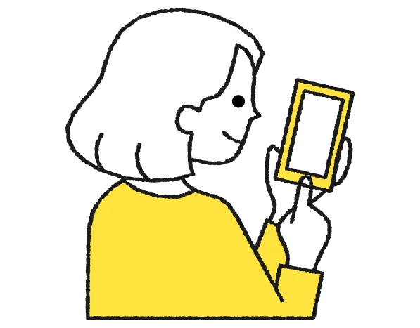 スマートフォンで物件住所を入力する女性のイラスト