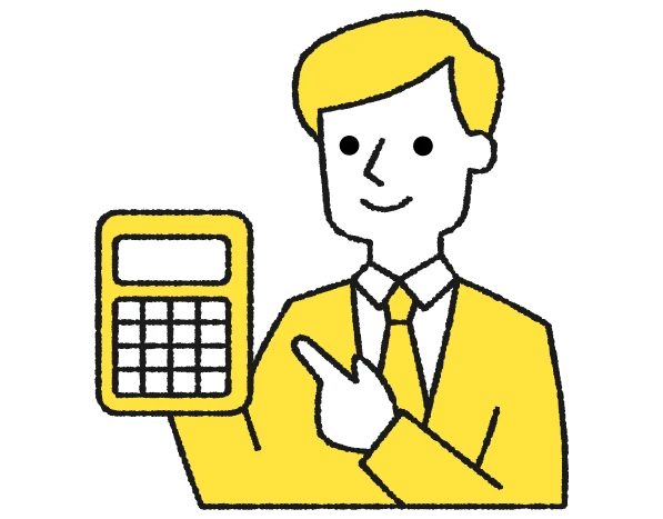 電卓を持って買取価格を提示する担当者のイラスト