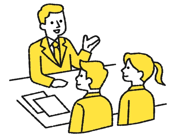 売主と担当者が契約について打ち合わせをしているイラスト